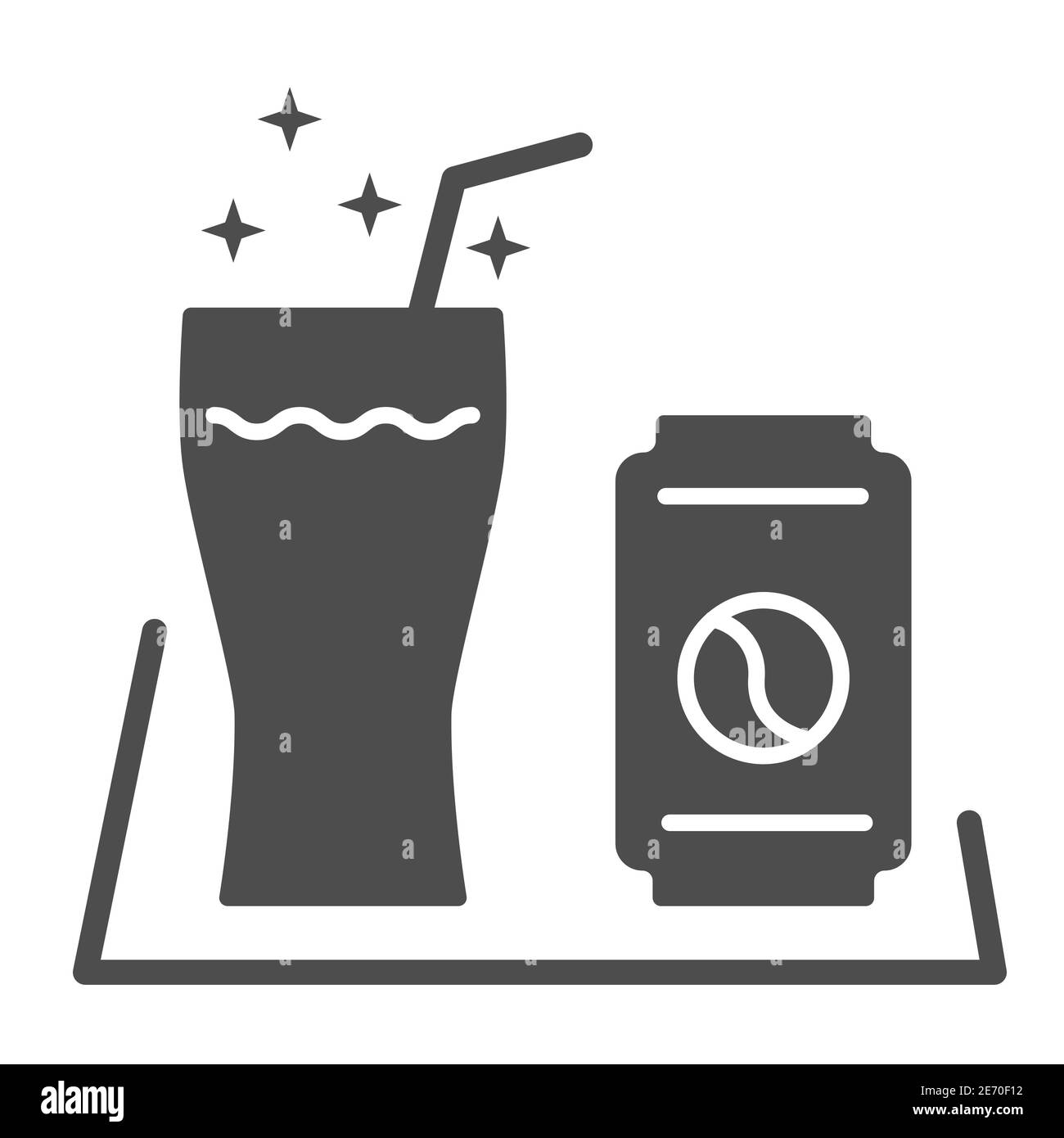 Softdrinks solide Ikone, Picknick-Konzept, Soda-Dose und Glas mit Rohr-Zeichen auf weißem Hintergrund, Dosendrink mit Glas-Symbol in Glyph-Stil für mobile Stock Vektor