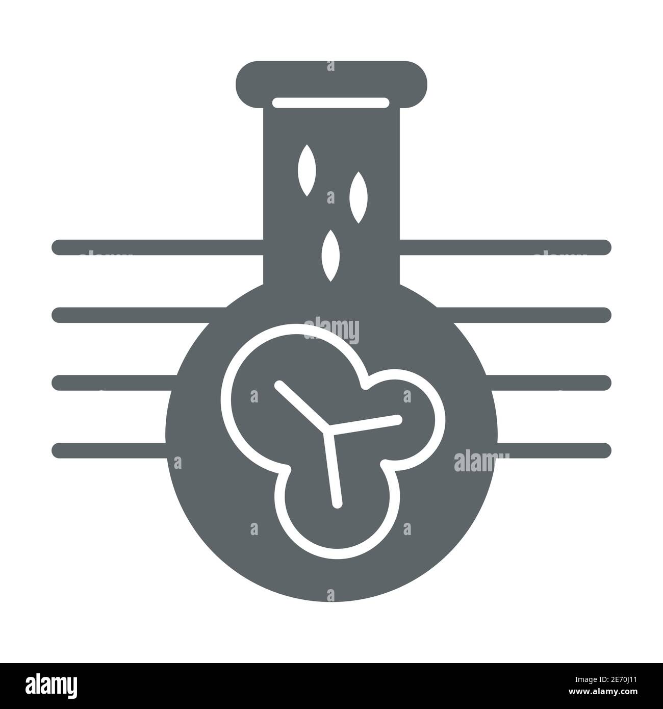 Kolben mit einem chemischen Element fest Symbol, Wissenschaft Konzept, Laborgeräte Zeichen auf weißem Hintergrund, Labor-Reagenzglas mit Flüssigkeit Symbol in Stock Vektor