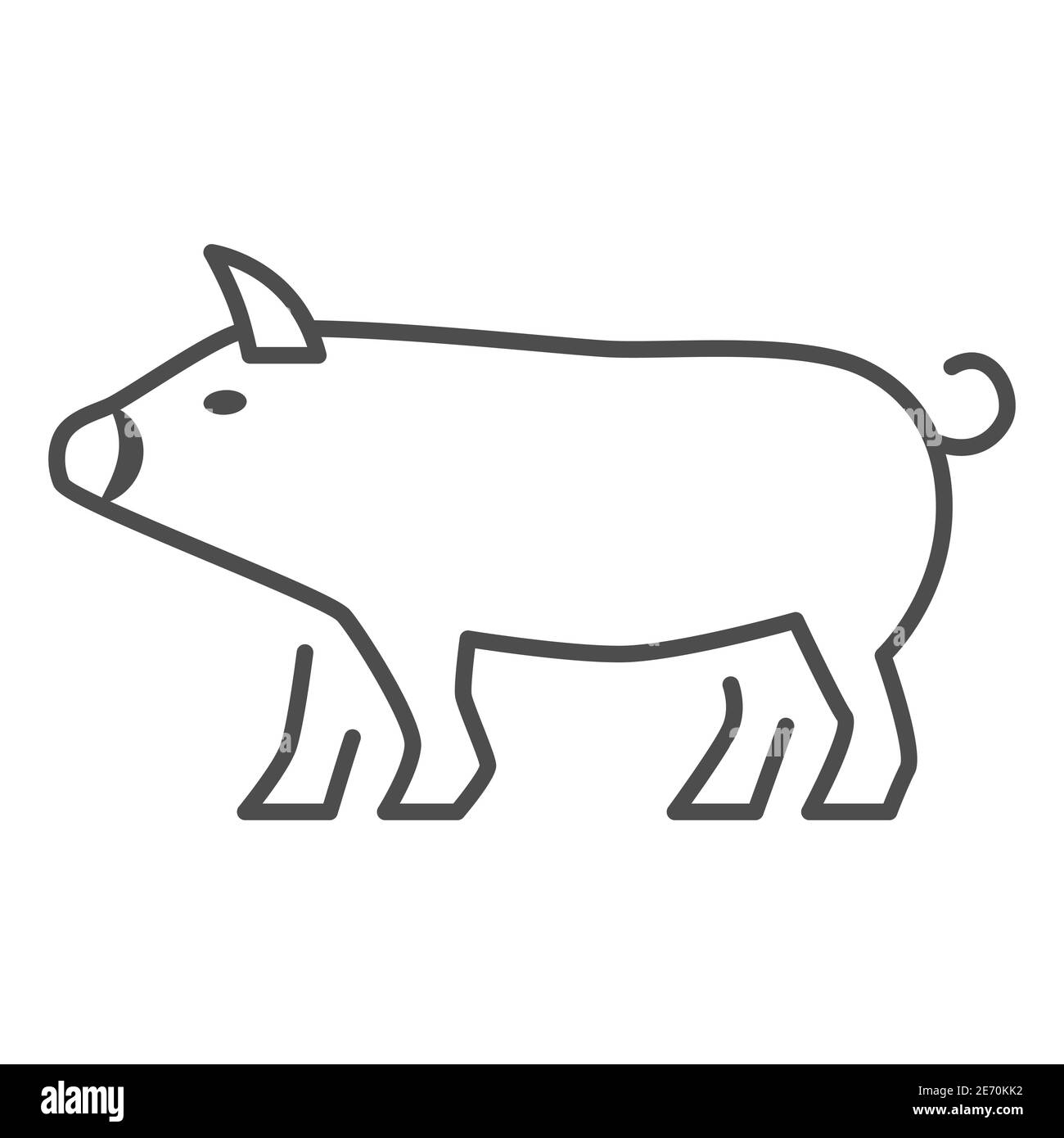 Pig dünne Linie Symbol, Bauernhof Tiere Konzept, Schweinefleisch Zeichen auf weißem Hintergrund, Schwein Silhouette Symbol in Umriss-Stil für mobile Konzept und Web-Design Stock Vektor