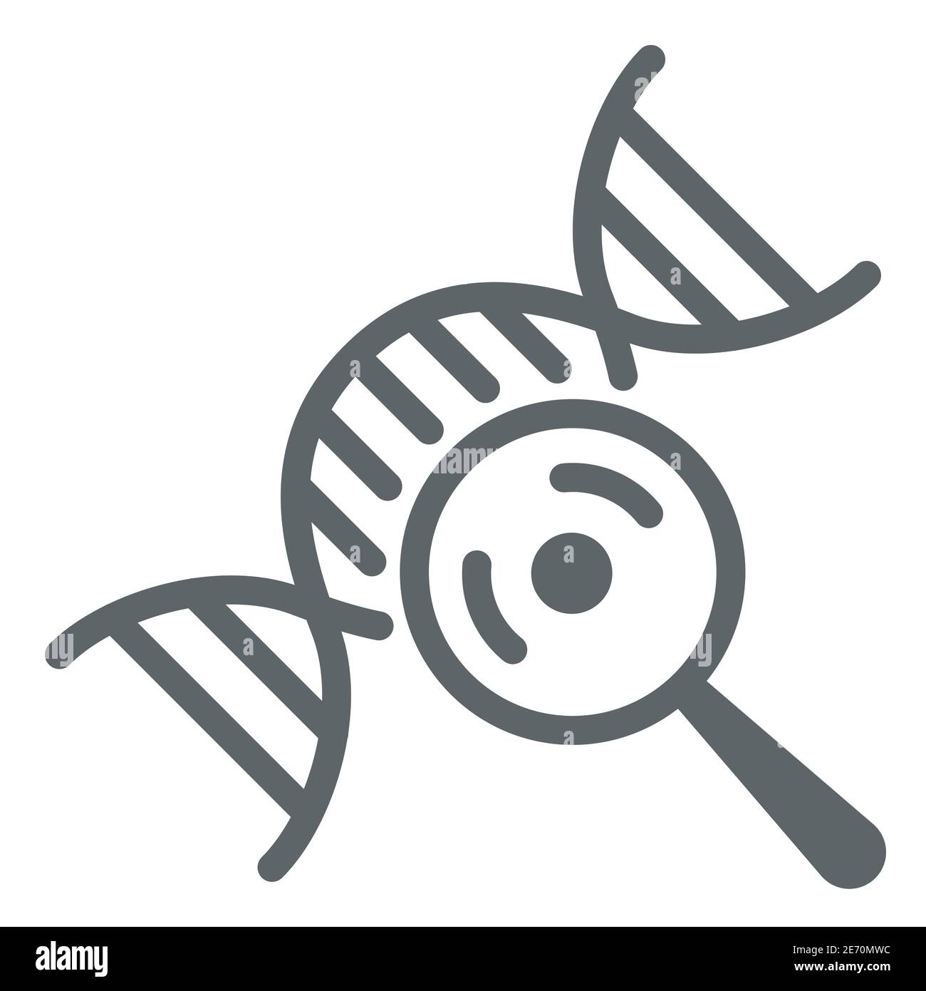 DNA-Kette und Lupe Linie Symbol, Science-Konzept, DNA-Forschung Zeichen auf weißem Hintergrund, genetische Tests mit Lupe Symbol in Umriss Stock Vektor