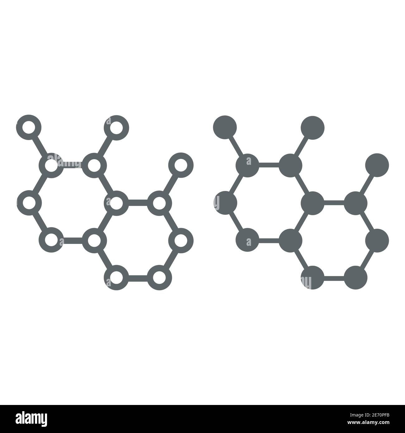 Molekulare Struktur Linie und solide Symbol, Wissenschaft Konzept, Molekül Zeichen auf weißem Hintergrund, chemische Formel, bestehend aus Molekülen Symbol in Umriss Stock Vektor