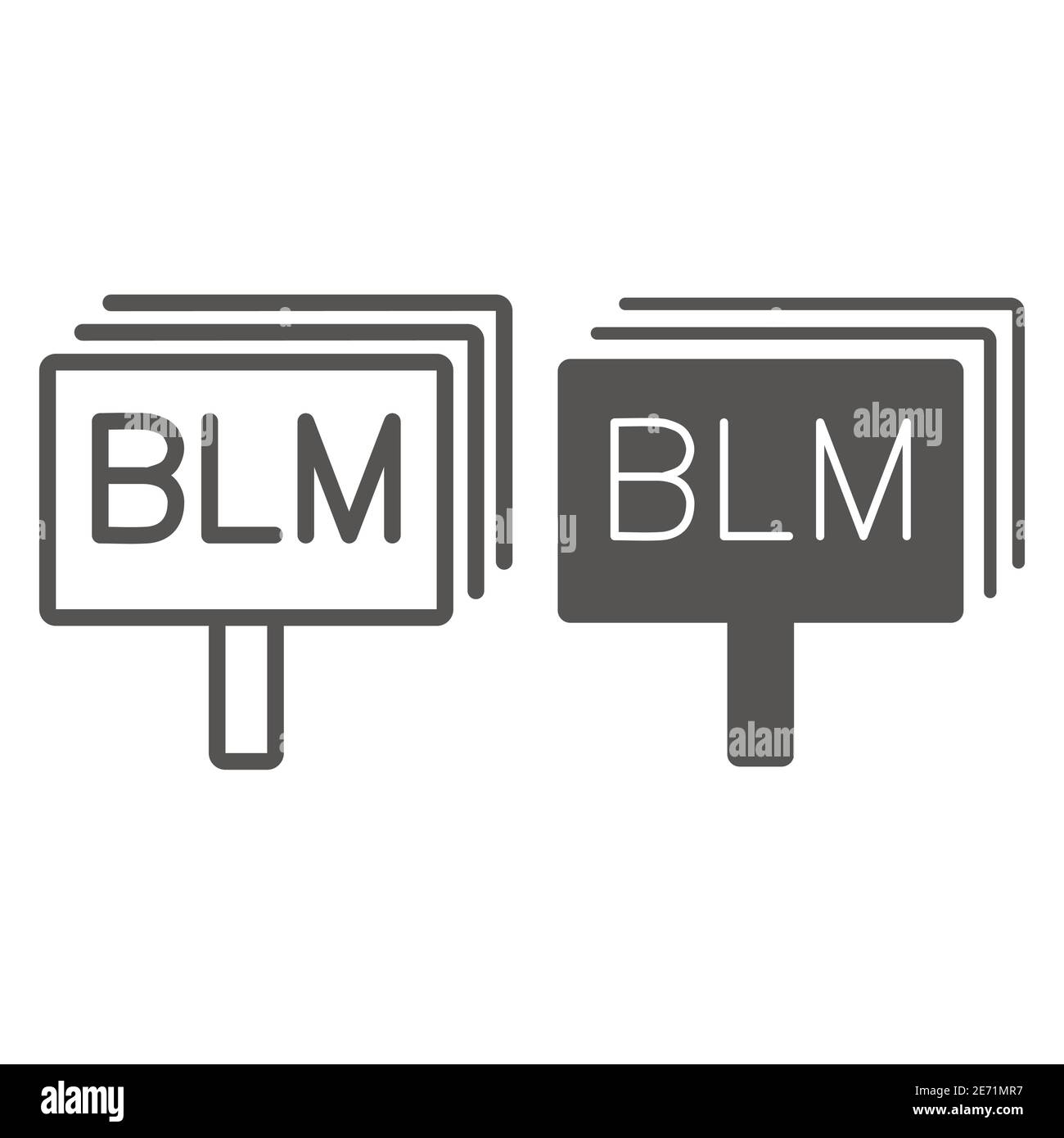 Black Lives Materie Board Linie und solide Symbol, Black Lives Materie Konzept, BLM Zeichen auf weißem Hintergrund, Stop Rassismus Poster Icon in skizzenartigen Stil für Stock Vektor