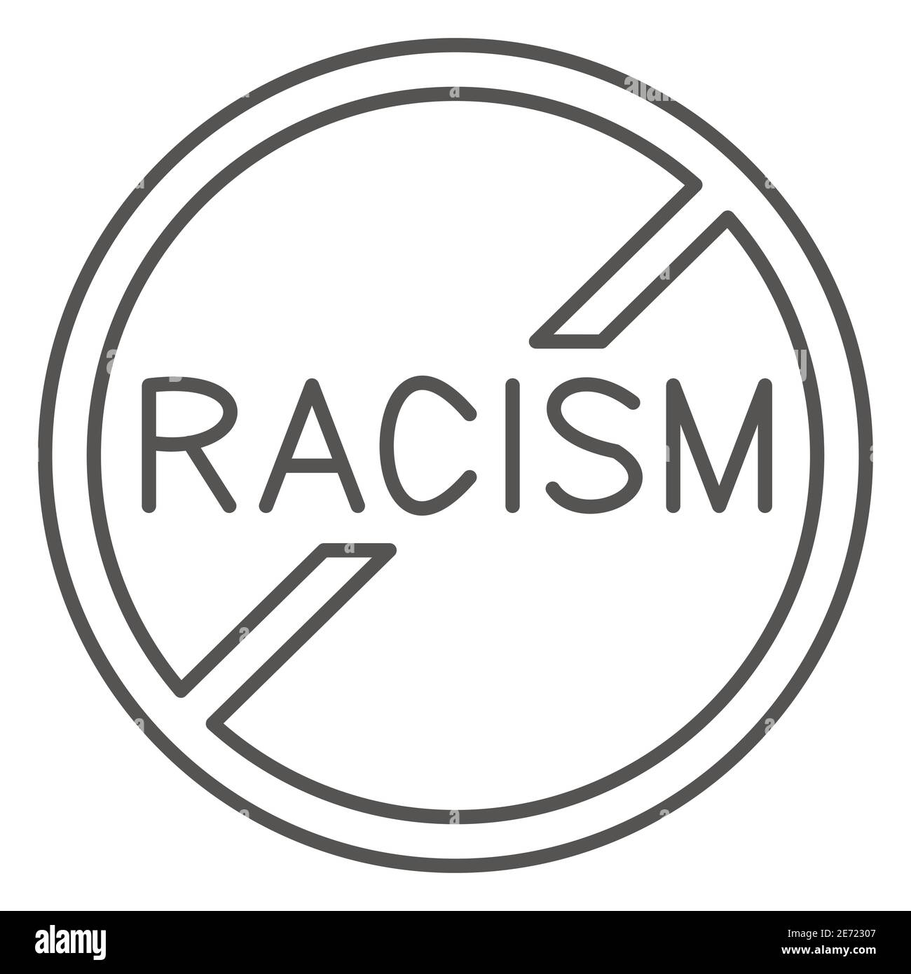 Nein zu Rassismus Zeichen dünne Linie Symbol, Black Lives Materie Konzept, Stop Rassismus Symbol auf weißem Hintergrund, kein Rassismus Symbol in Umriss Stil für mobile Stock Vektor