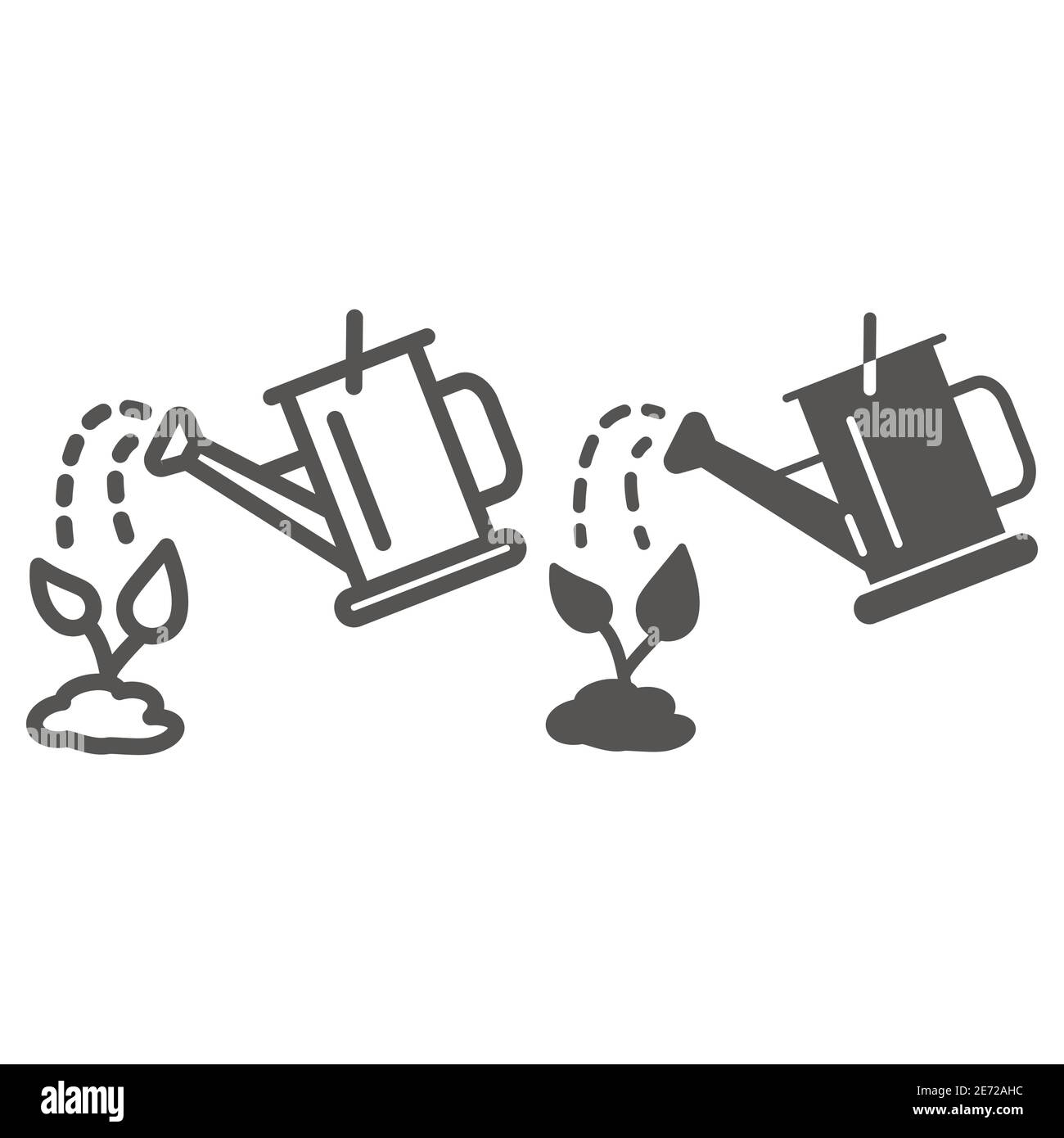 Gießkanne mit Gießkanne Linie und solide Symbol, Gartenkonzept, Bewässerung Pflanzenschild auf weißem Hintergrund, Gießkanne und Pflanzen Symbol in Stock Vektor