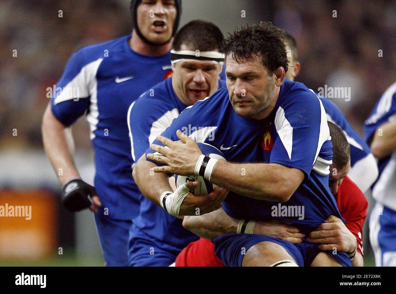 Frankreichs Lionel Nallet beim RBS 6 Nations Match, Frankreich gegen Wales am 24. Februar 2007 im Stade de France, in Saint Denis, bei Paris, Frankreich. Frankreich gewann 32-21. Foto von Christian Liewig/ABACAPRESS.COM Stockfoto