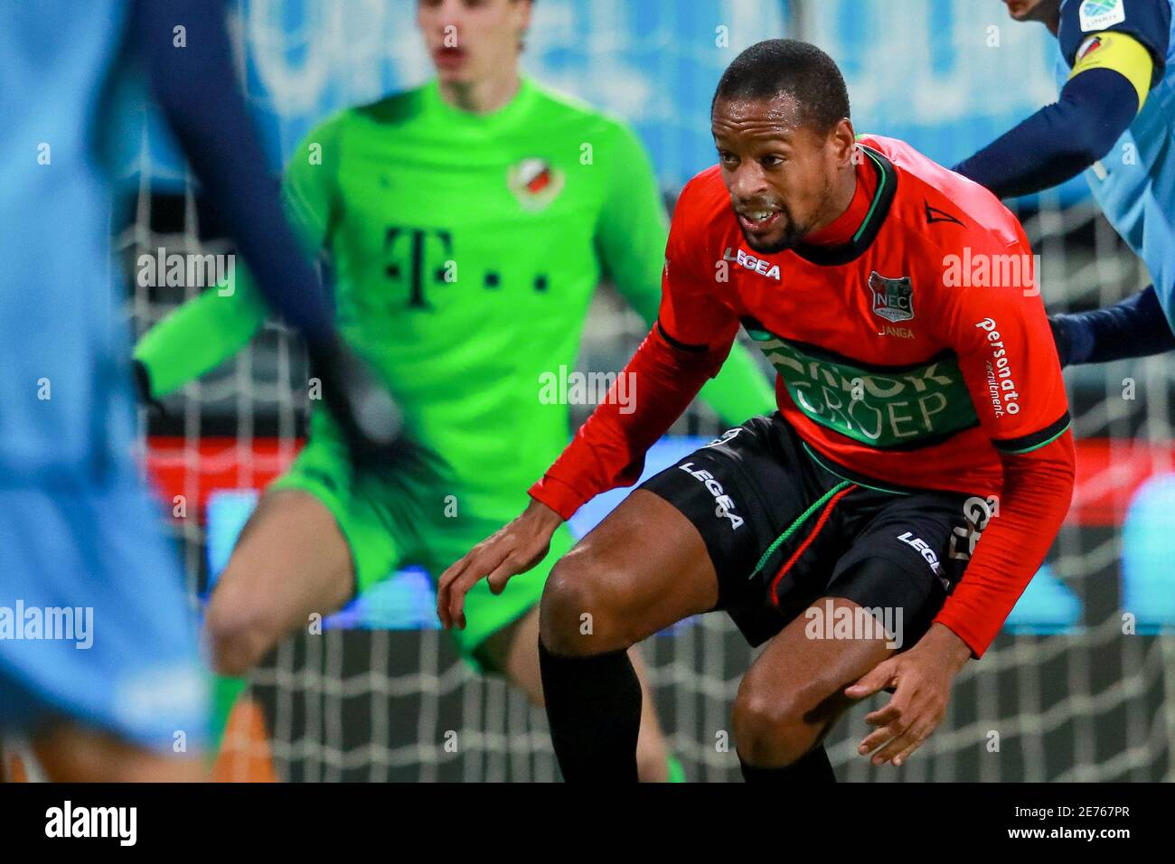 NIJMEGEN, NIEDERLANDE - JANUAR 29: Rangelo Janga von NEC während des niederländischen Keukenkampioendivisie-Spiels zwischen NEC und FC Utrecht U23 in De Goffert Sta Stockfoto