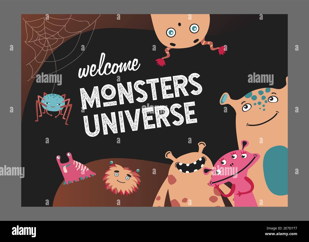 Monster Universum Seite Cover Design Niedliche Lustige Kreaturen Oder Tiere Vektor Illustrationen Mit Text Show Fur Kinder Konzept Fur Poster Oder Website Backgr Stock Vektorgrafik Alamy