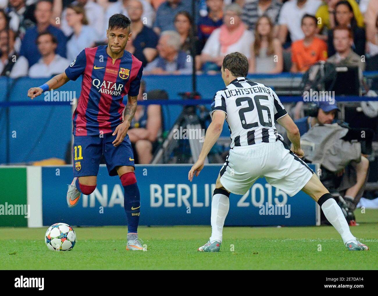 BERLIN, DEUTSCHLAND - 6. JUNI 2015: Neymar während des UEFA Champions League Finales 2014/15 zwischen Juventus Torino und FC Barcelona im Olympiastadion. Stockfoto