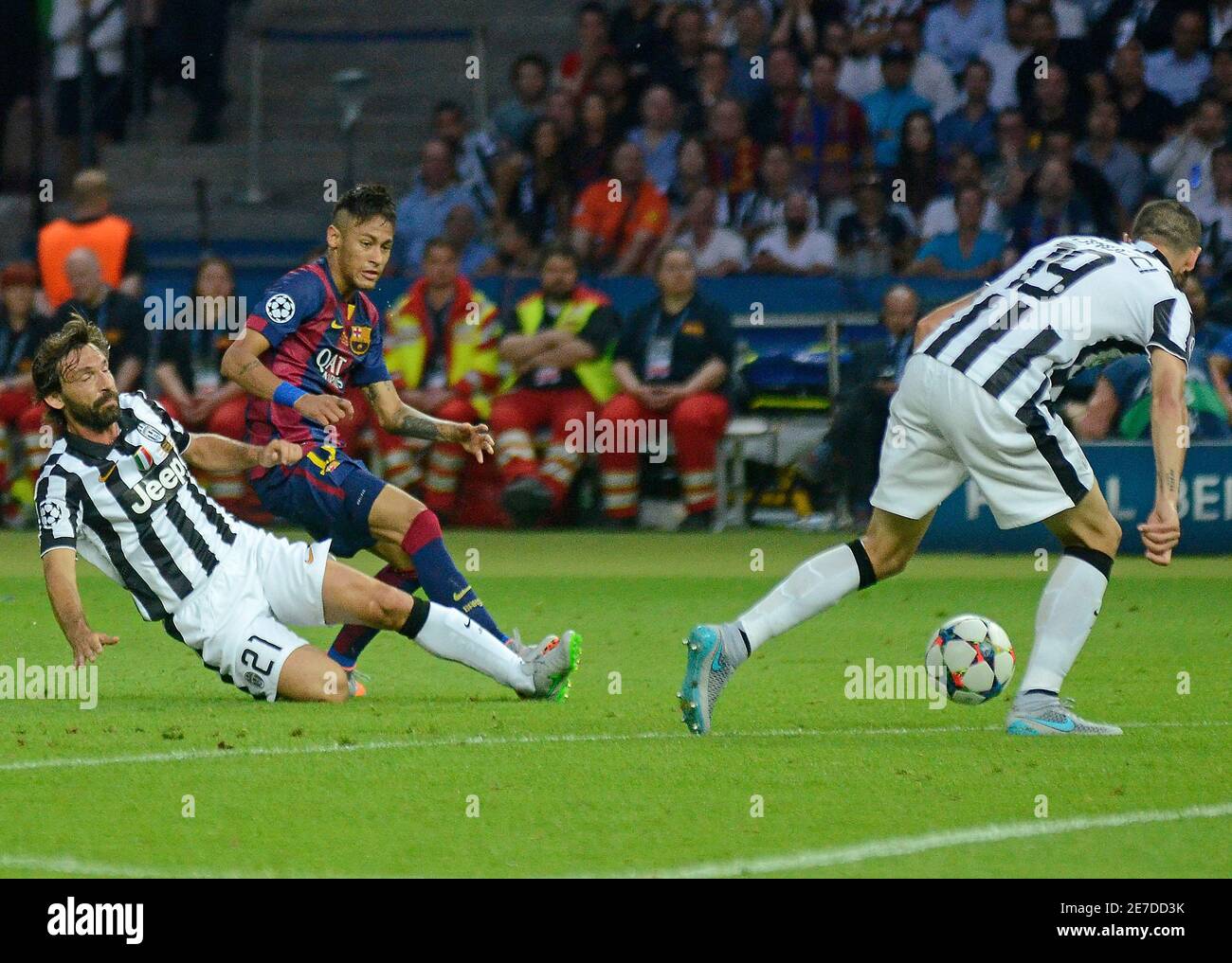 BERLIN, DEUTSCHLAND - 6. JUNI 2015: Neymar während des UEFA Champions League Finales 2014/15 zwischen Juventus Torino und FC Barcelona im Olympiastadion. Stockfoto