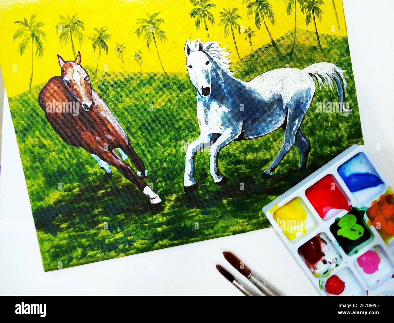 Kunst, Malerei, Bildende Kunst, Öl, Farbe, Laufen, Pferd, Glück, aus Thailand Stockfoto