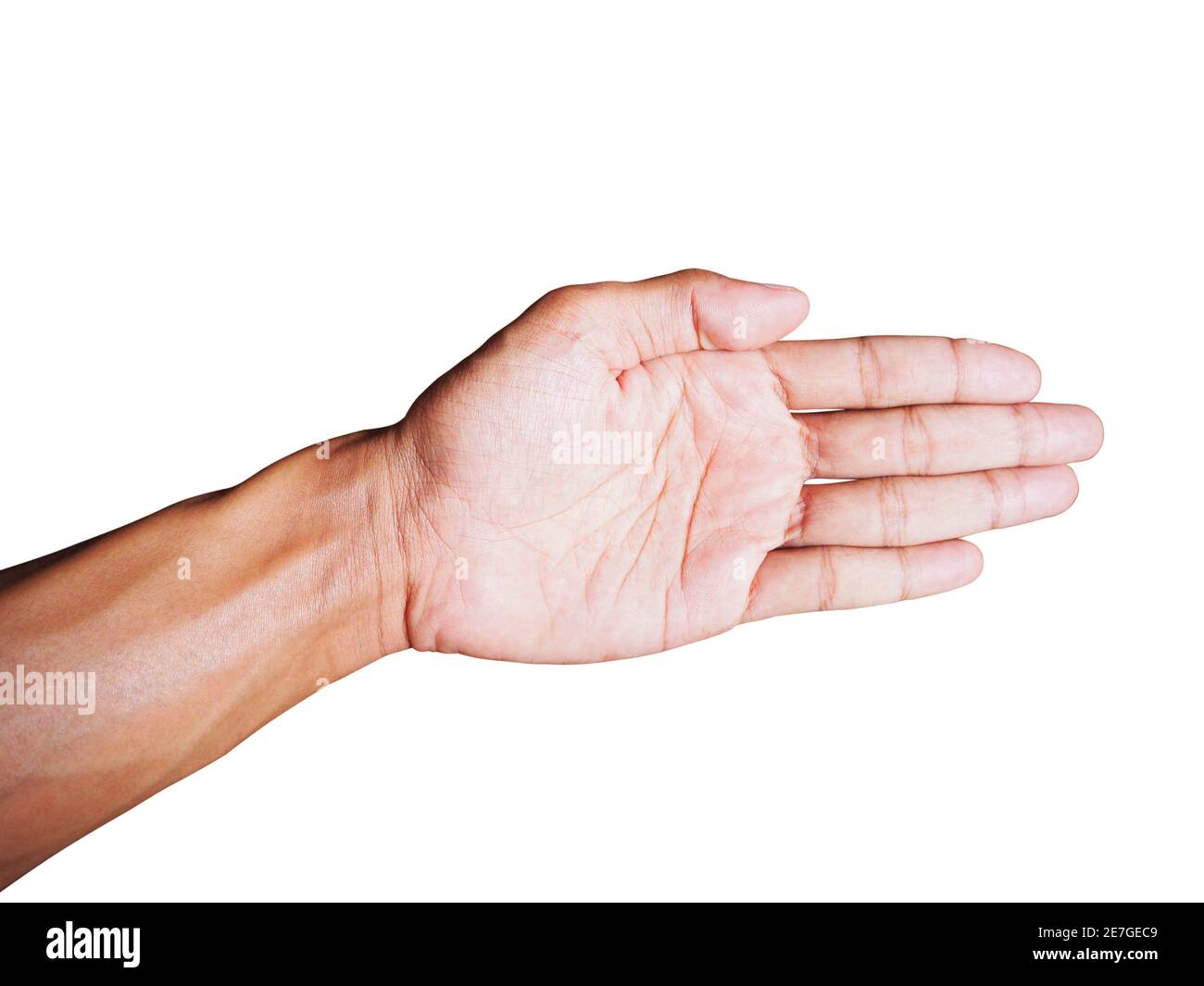 Junge Mann Hand zeigt Ablehnung Geste isoliert auf weißem Hintergrund. Clipping Pfad für Design Stockfoto