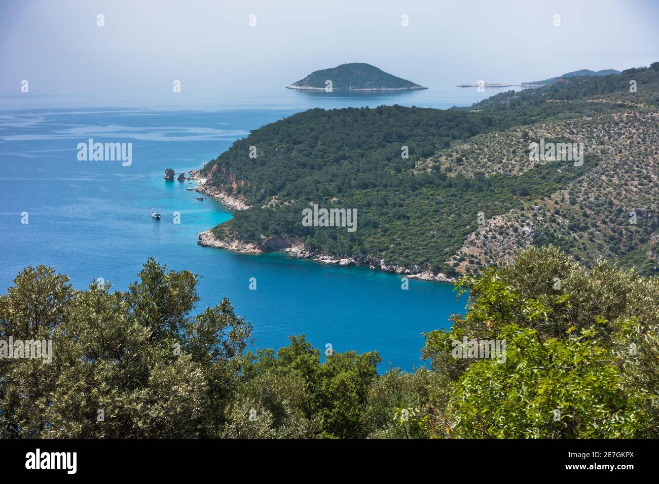 Küstenperspektive auf einer Landschaft rund um Lykischen Weg, in der Nähe des alten Patara, Türkei Stockfoto