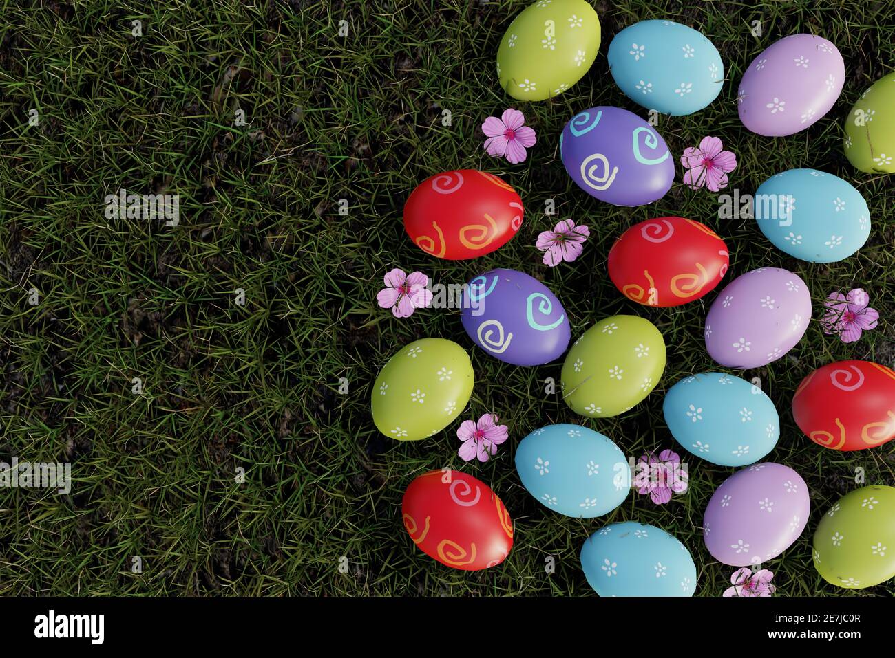 Einfache Bunte Schokolade Osterei Szene. 3D-Illustration Stockfoto