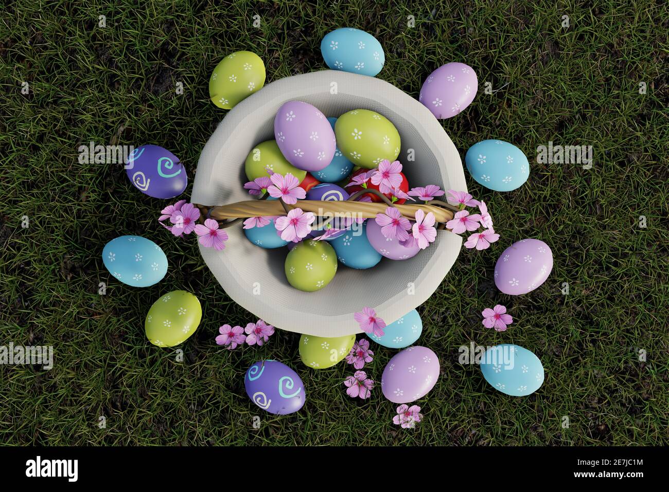 Einfache Bunte Schokolade Osterei Szene. 3D-Illustration Stockfoto