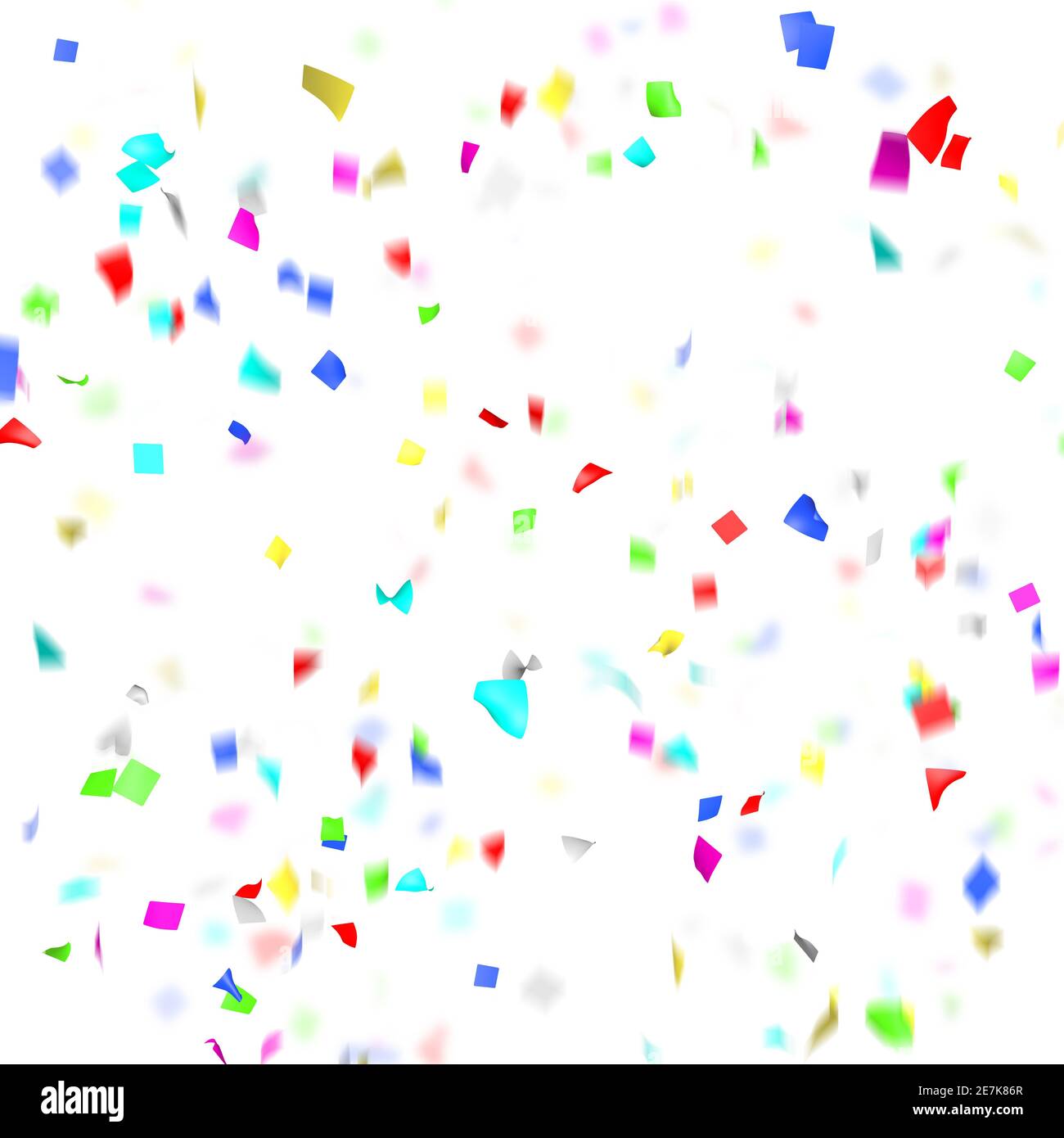 Festliche mehrfarbige Papierkonfetti. 3D-Rendering. Isolierter weißer Hintergrund Stockfoto