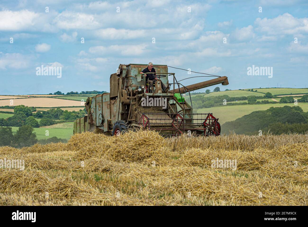 Vintage claas Matador Mähdrescher bei der Arbeit kombinieren in der Ländliche Gebiete in großbritannien Stockfoto