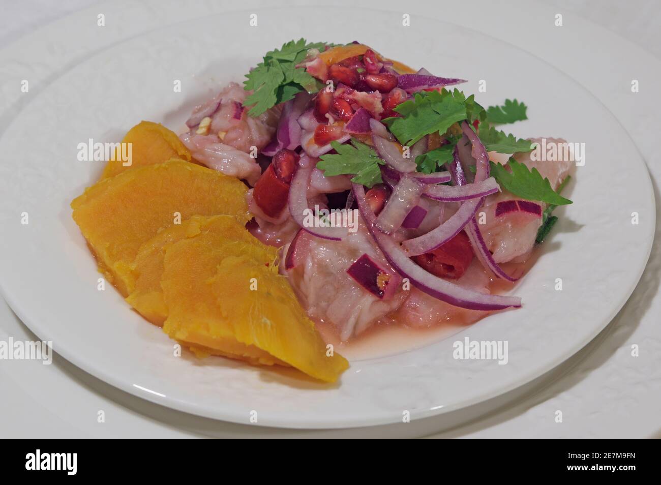 Ein Gericht aus Ceviche, südamerikanische Spezialität Stockfoto