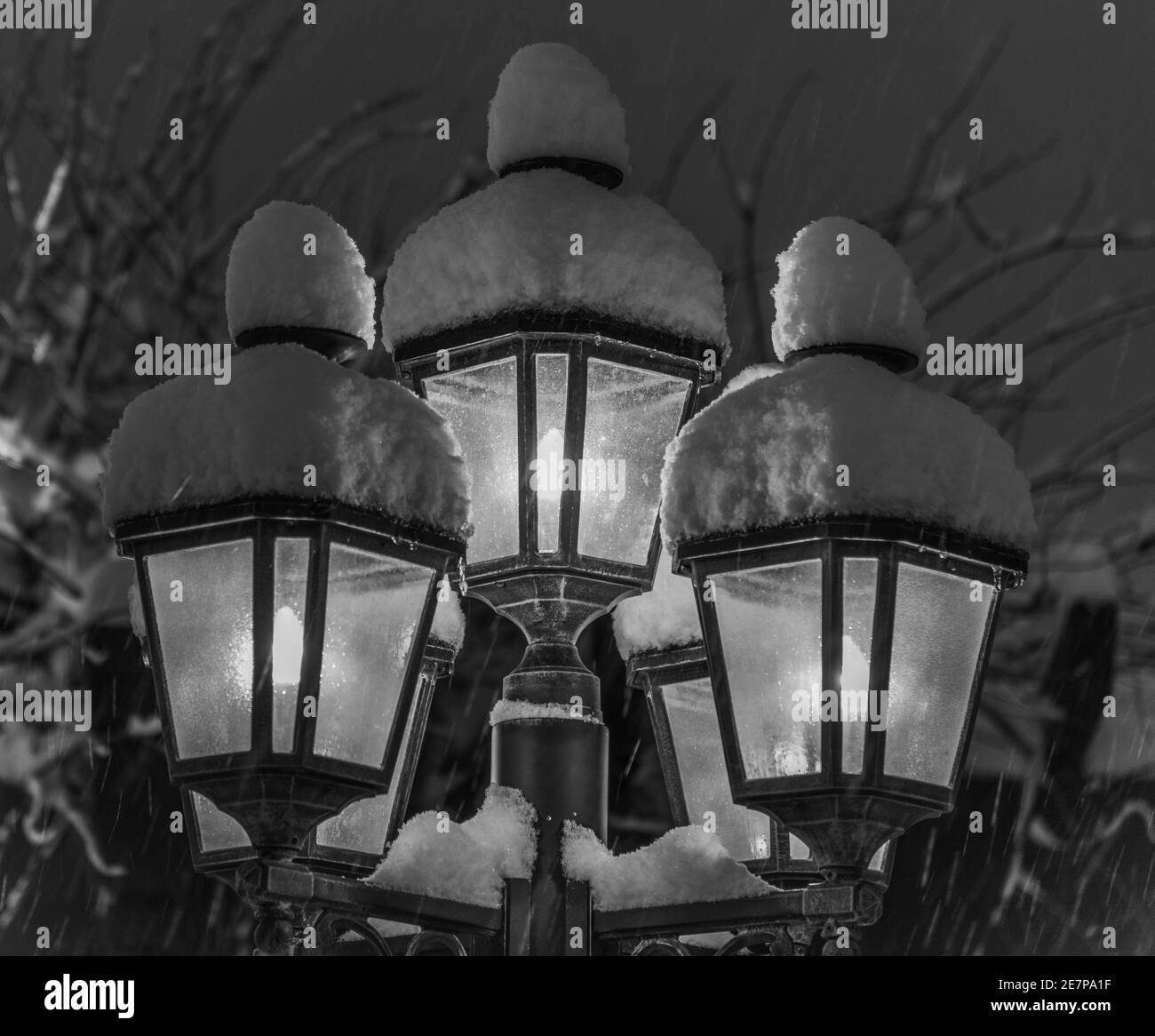 Straßenlaterne und Schnee in Leavenworth Washington Stockfoto