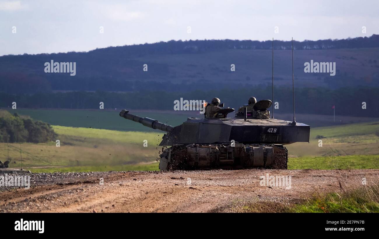 Der Hauptkampfpanzer der British Army Challenger 2 ii FV4034 in Wiltshire UK Stockfoto