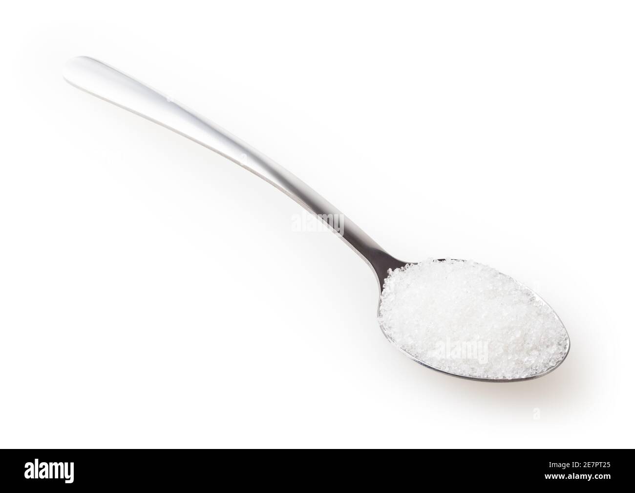 Teelöffel Zucker isoliert auf weißem Hintergrund mit Beschneidungspfad Stockfoto