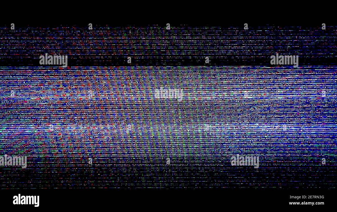 TV Static Noise Glitch-Effekt – Originalfoto von einem Vintage-Fernseher Stockfoto