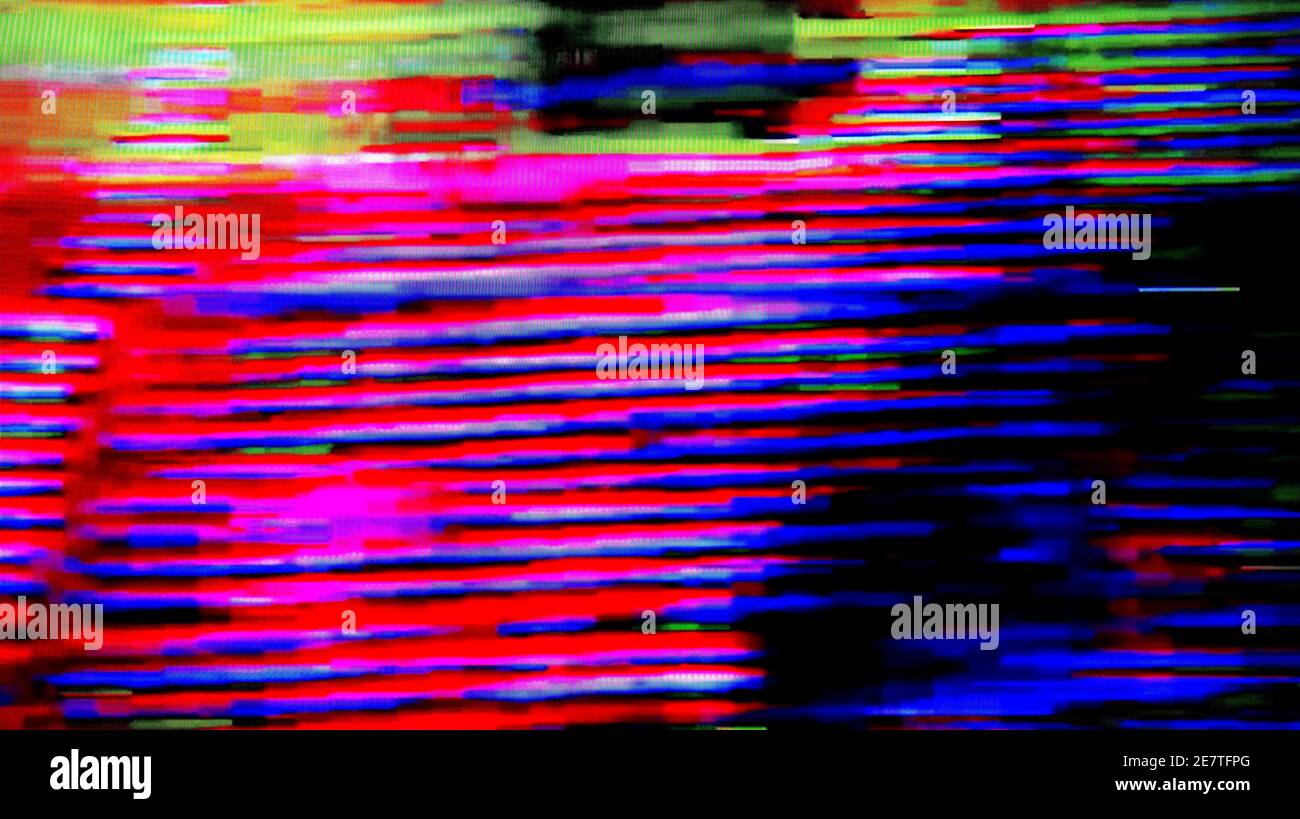 TV Static Noise Glitch-Effekt – Originalfoto von einem Vintage-Fernseher Stockfoto