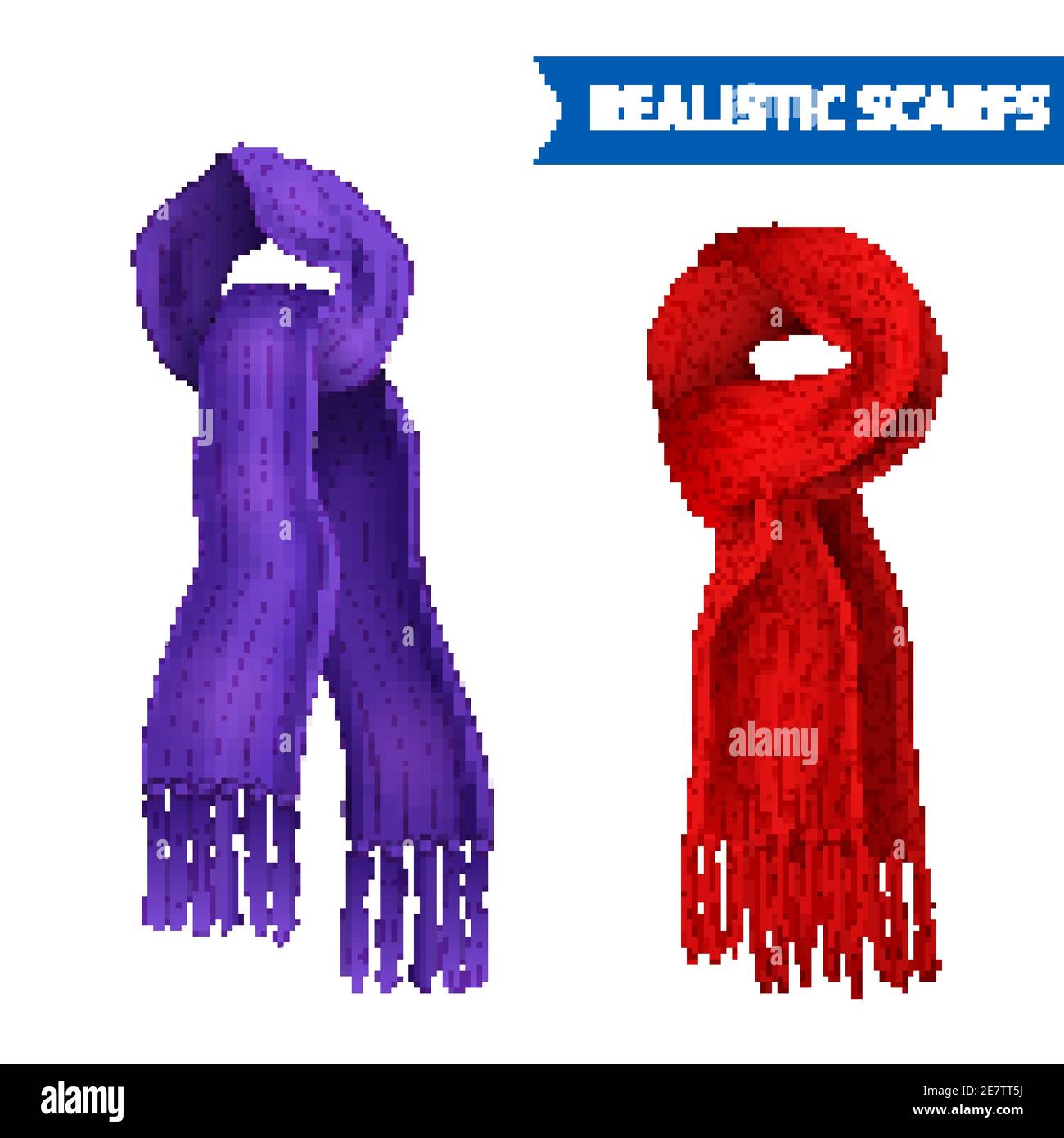Realistische 3d-Bild Set aus 2 gestrickten Schal lila und Rote Farbe gebunden isoliert Vektor-Illustration Stock Vektor