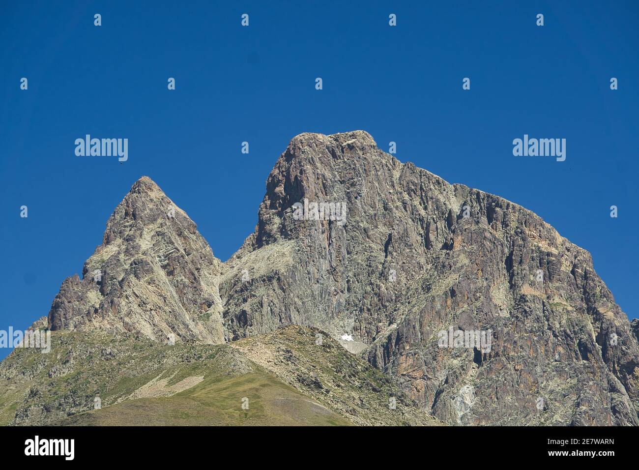 Col du Portalet. Befindet sich in Huesca. Grenze zwischen Spanien und Frankreich. Panorama. Ansicht Querformat Stockfoto