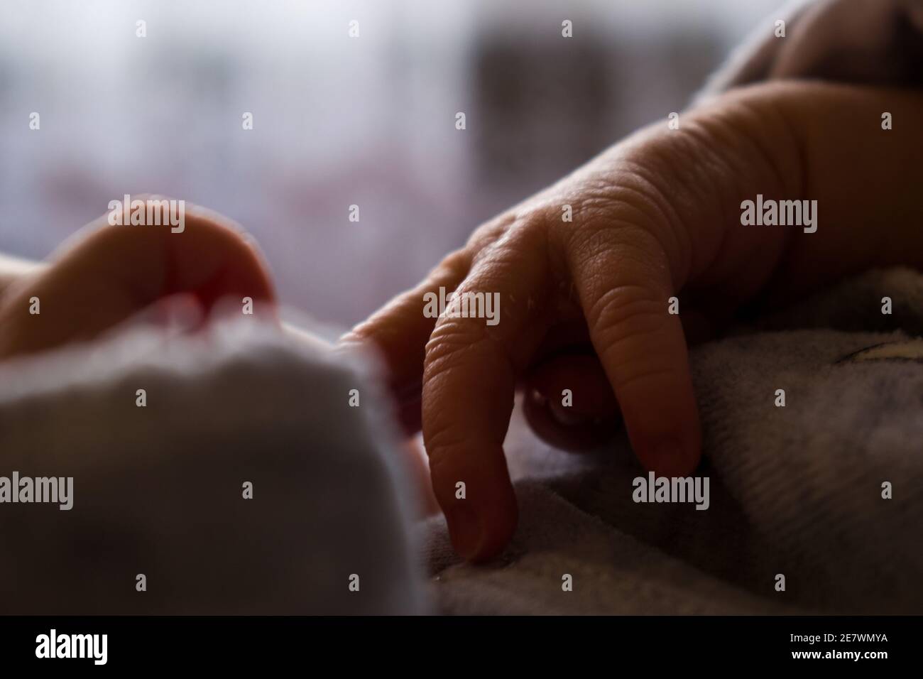 Nahaufnahme der Babyhände, ausgewählter Fokus Stockfoto