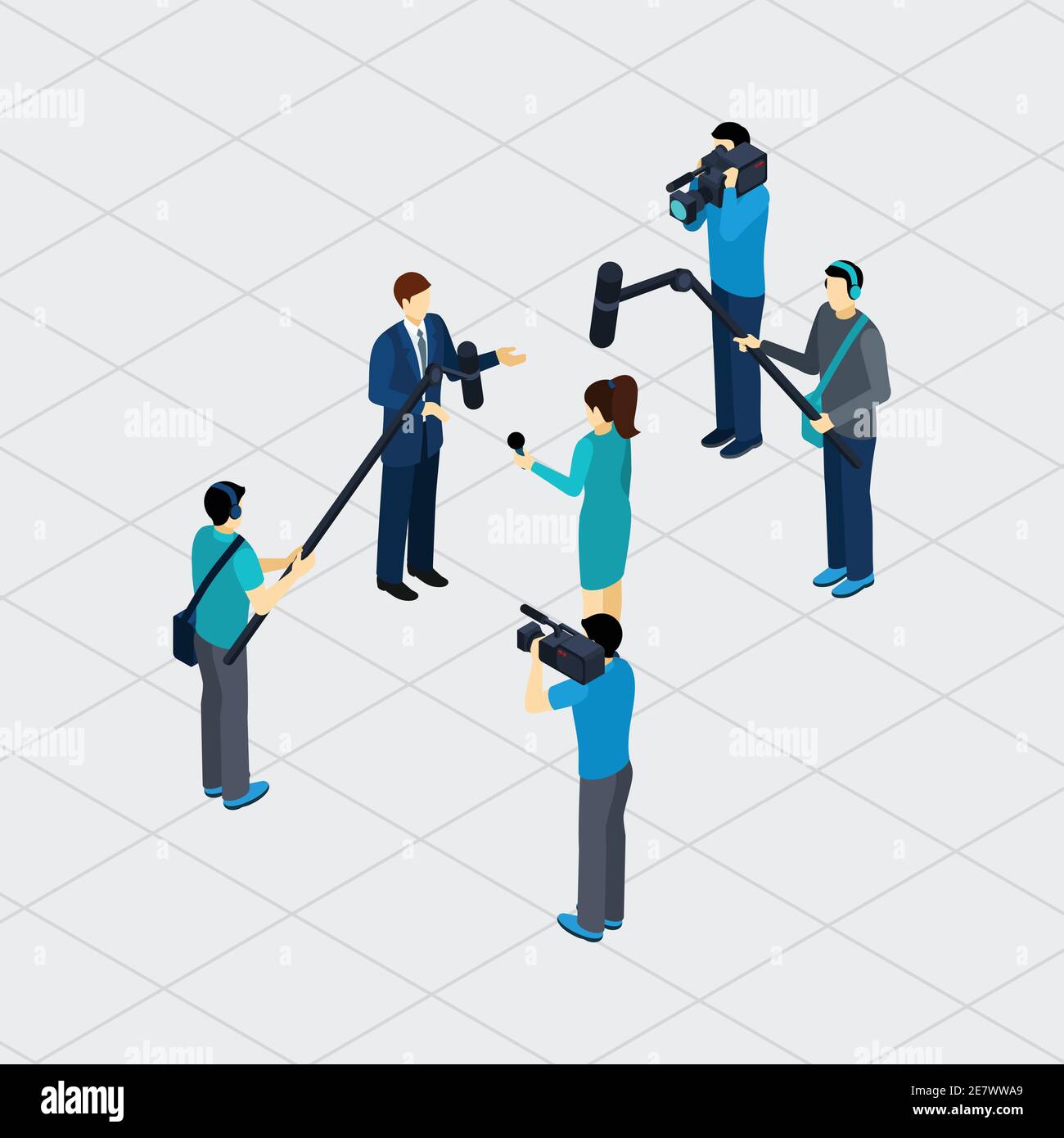 Journalist Beruf Arbeit Situation machen Live-tv-Reportage im Freien in Urban Area isometrische Banner abstrakten Vektor Illustration Stock Vektor