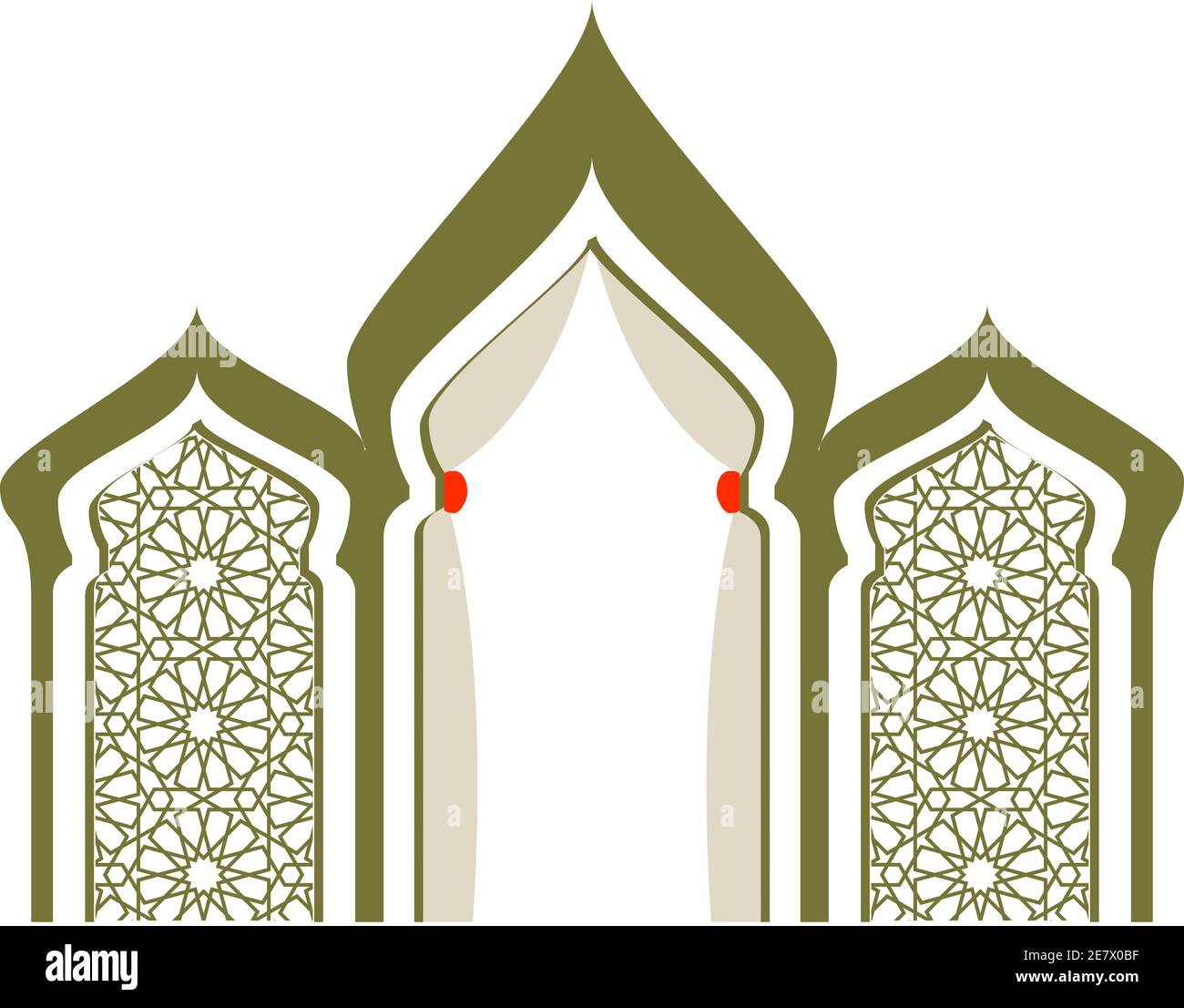 Editierbare Vektor Illustration Design Kunstwerk des persischen arabischen marokko Stil Gebäude, Café, Hotel, Restaurant, Haus Profil. Vorhängen am Eingang Stockfoto