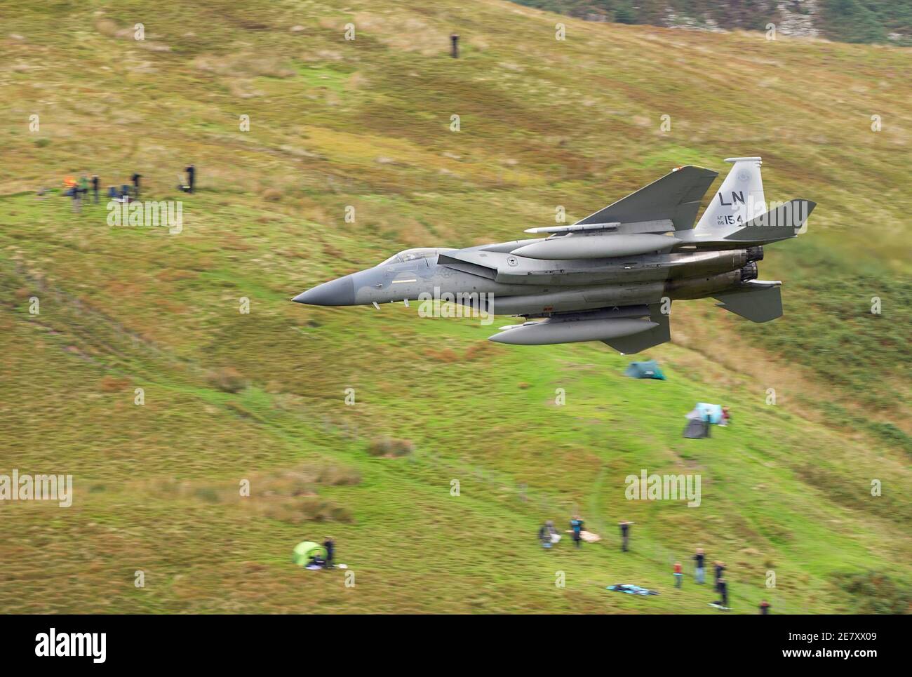 US Airforce F15 Passing Hangspecters, Mach Loop, Wales Stockfoto