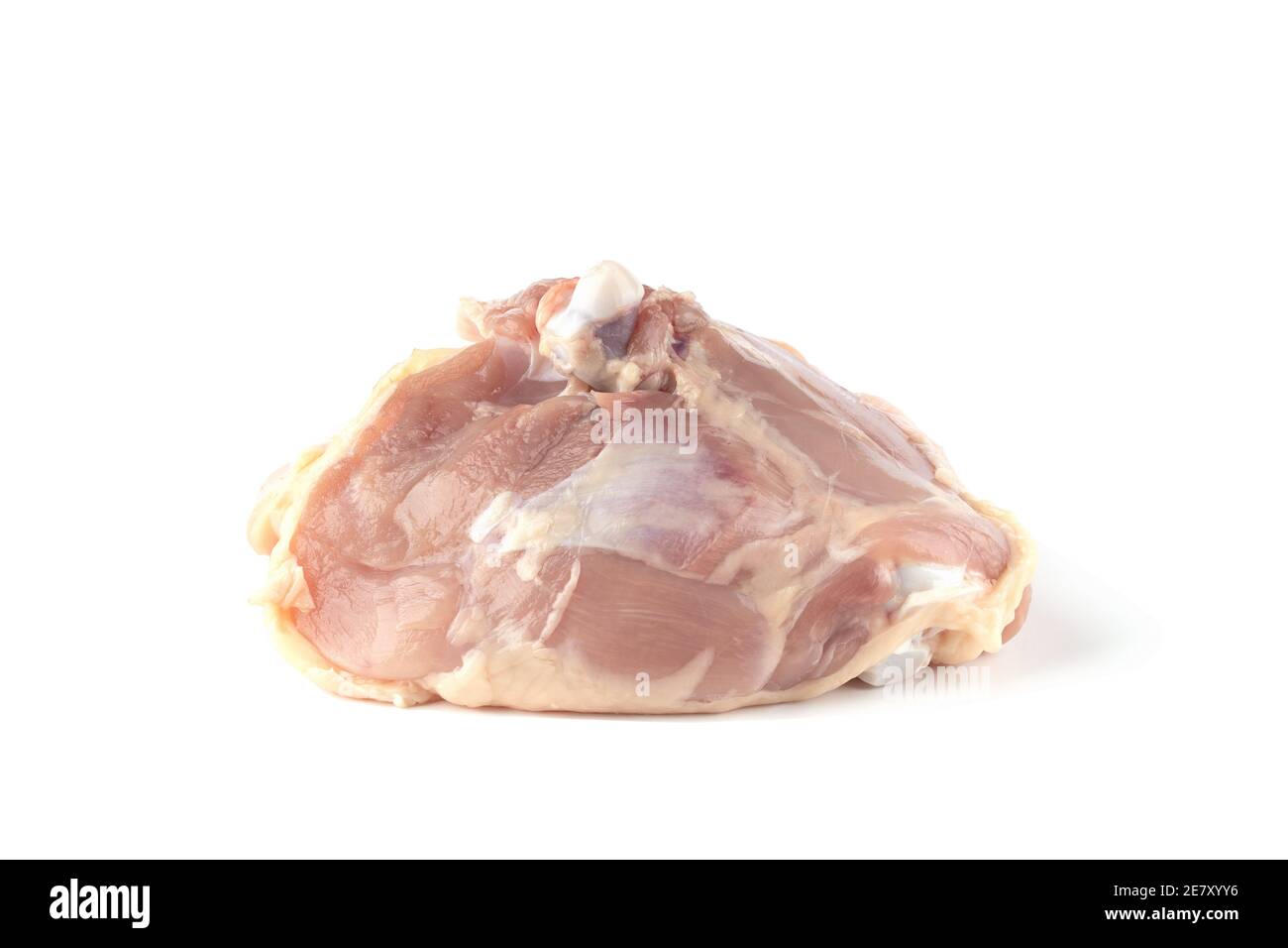 Rohes Hühnchen Oberschenkel Fleisch isoliert auf einem weißen Hintergrund Stockfoto
