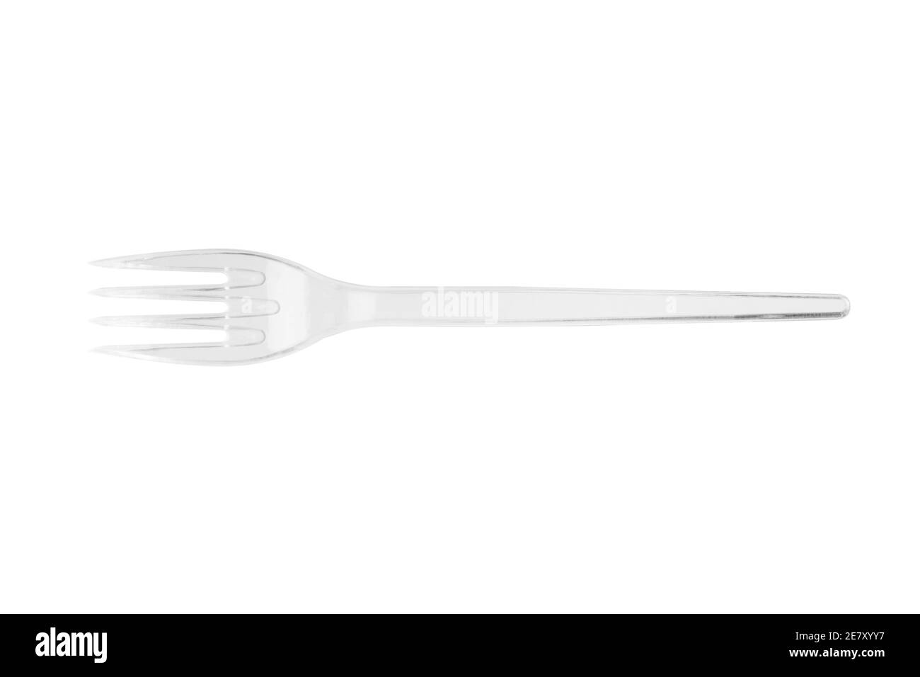 Eine transparente Kunststoffgabel isoliert auf weißem Hintergrund Stockfoto