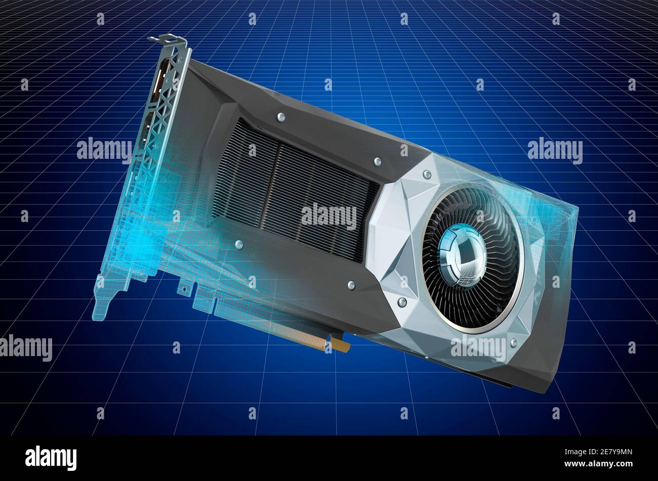 Visualisierung 3d-cad-Modell der Grafikkarte GPU, Blaupause. 3D-Rendering  Stockfotografie - Alamy