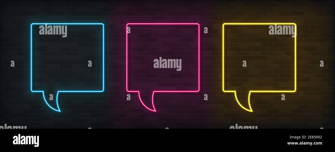 Vector Neon Sprechblase auf dem Wandhintergrund. Konzept von Messaging und Netzwerk Stock Vektor