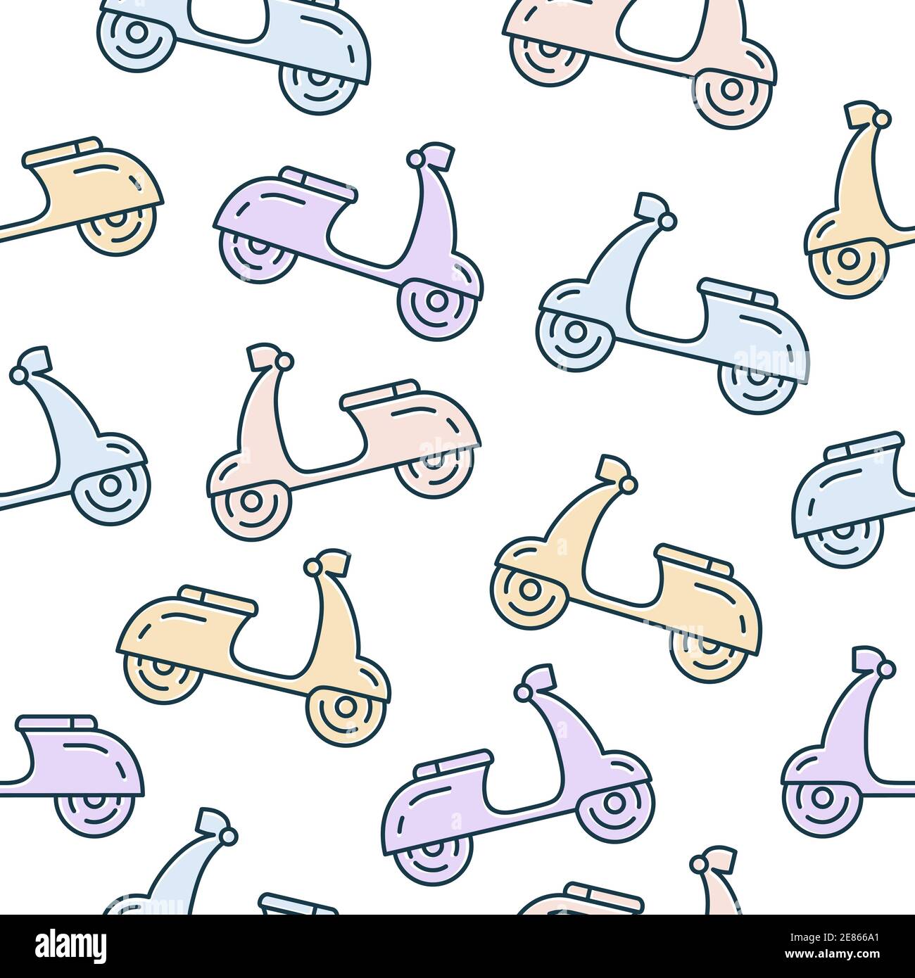 Roller nahtlose Vektor-Muster. Motorrad weiß Hintergrund in Pastellfarben. Vektor Reise Transport Illustration. Stock Vektor
