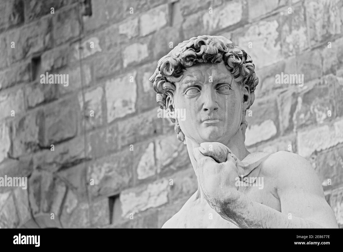 Florenz, Italien Nachbildung der David-Statue Michelangelos vor dem Palazzo Vecchio Stockfoto