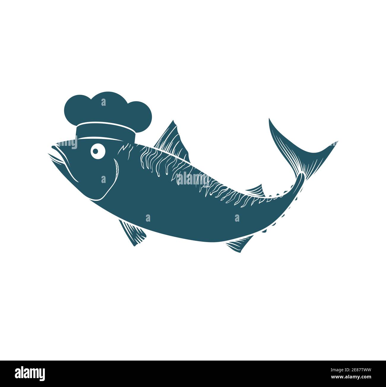 Sea Food Koch Fisch Restaurant Maskottchen oder Charakter Logo und vektorgrafik Stock Vektor