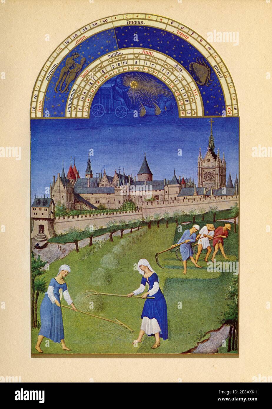 Les très riches heures du duc de Berry. Le calendrier. Le mois de juin. Stockfoto