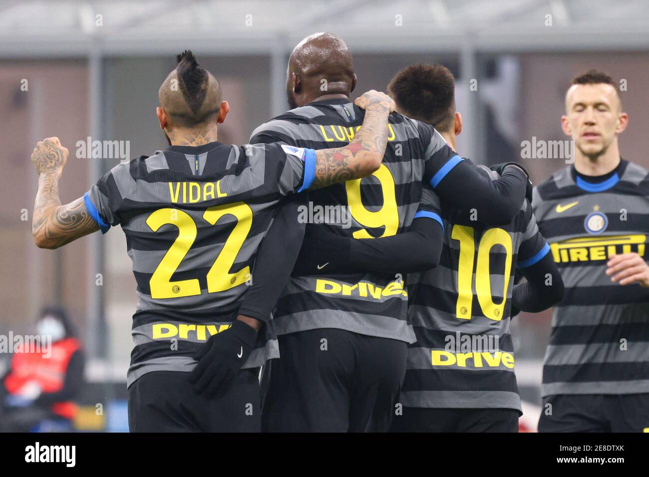 Arturo Vidal vom FC Internazionale Milano, Lautaro Martinez vom FC Internazionale Milano und Romelu Lukaku vom FC Internazionale / LM Stockfoto