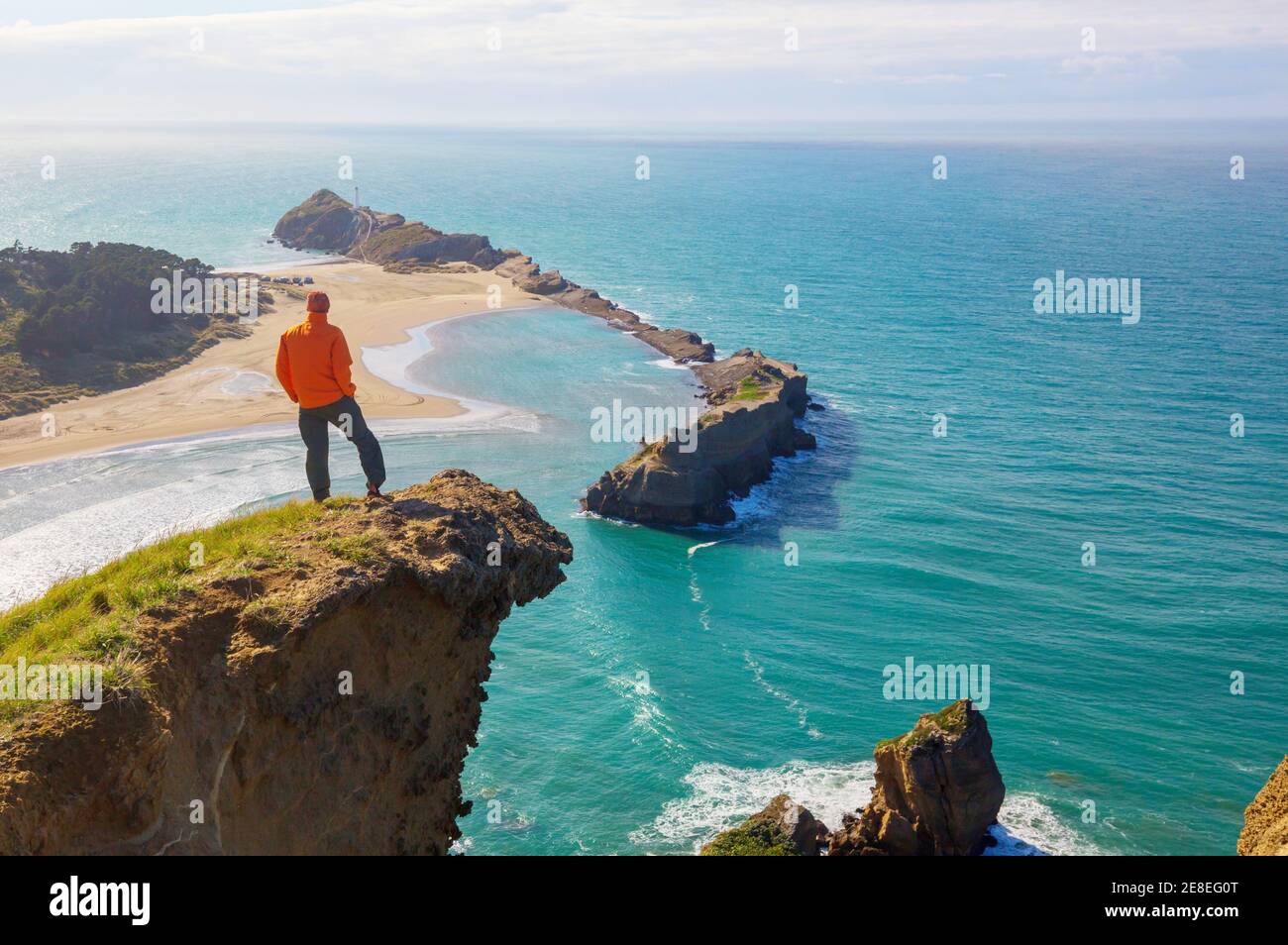 Wandern und Trampen in Neuseeland. Reise- und Abenteuerkonzept Stockfoto