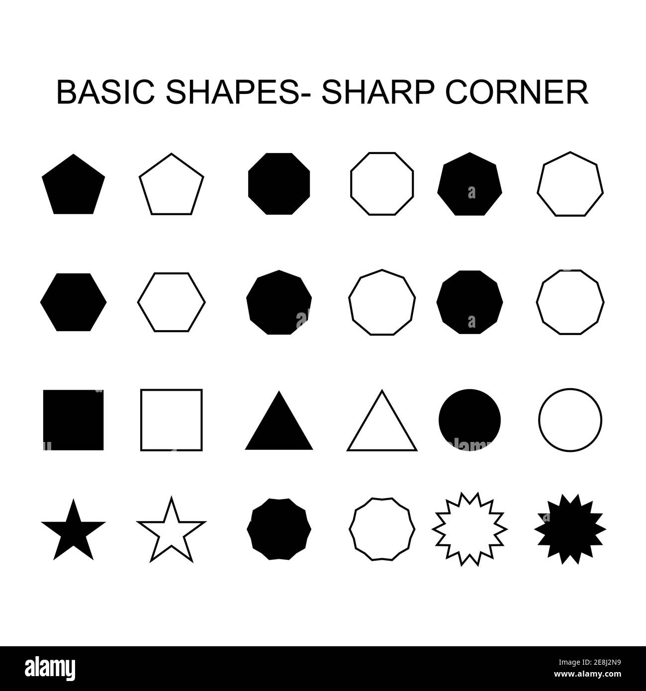Grundlegende Formen - scharfe Ecke gesetzt Symbol, Vektor geometrische Sammlung. vektor-Illustration Zeichen isoliert auf weißem Hintergrund . Stock Vektor