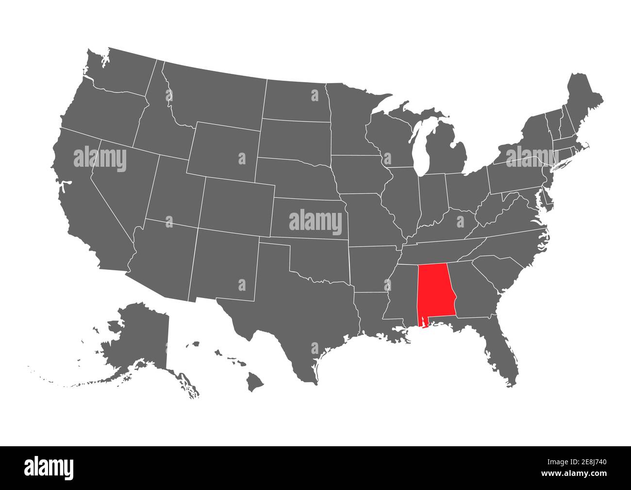 Schwarze leere Alabama State Map. Flache Symbol Symbol Vektorgrafik . Stock Vektor