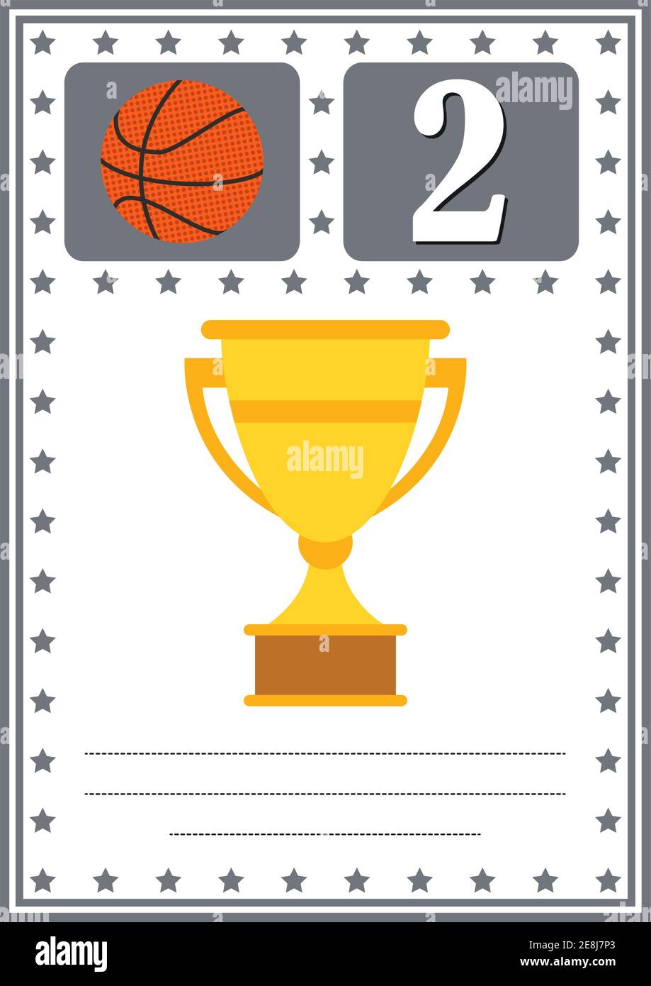 Modernes Basketball Zertifikat mit Platz für Ihre Inhalte, für Kinder zweiter Platz. Stock Vektor