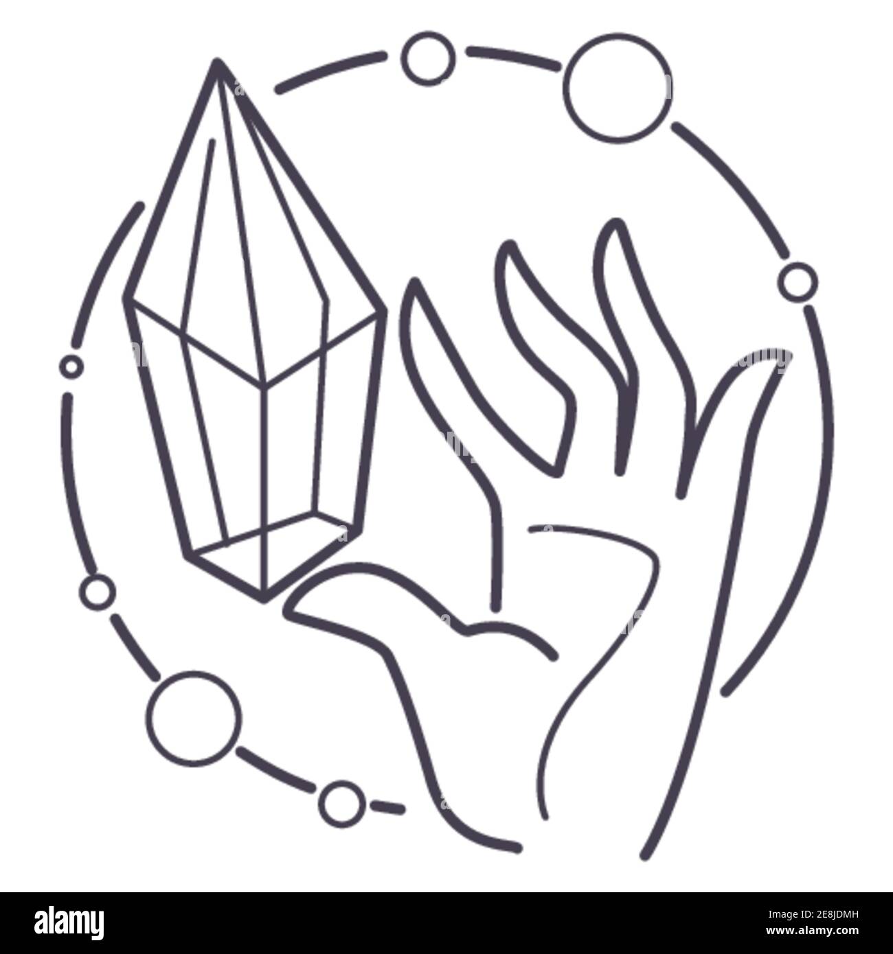Zauberstein oder Kristall in den Händen, okkulte Esoterik Stock Vektor