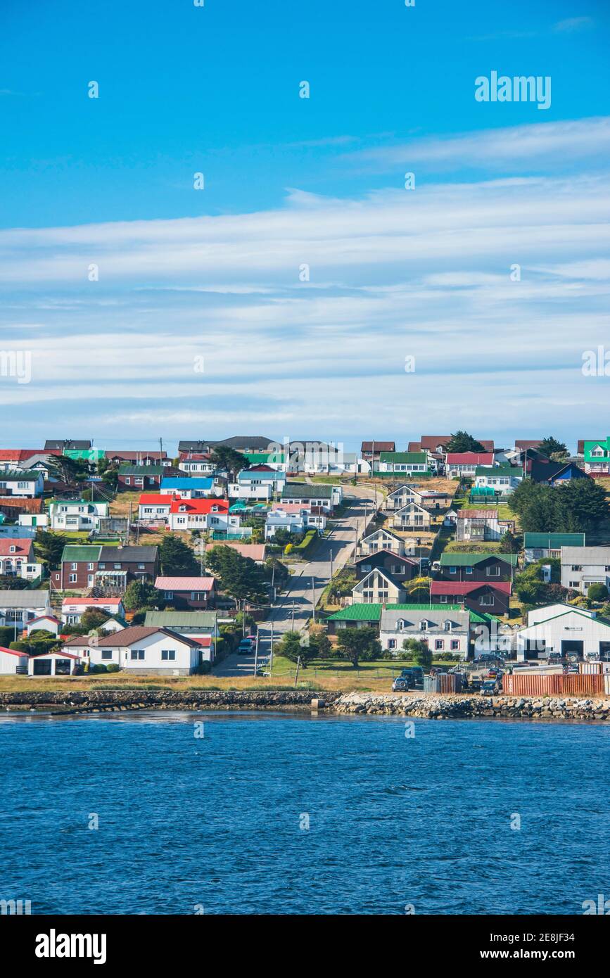 Bunte Häuser, Stanley Hauptstadt der Falklands, Südamerika Stockfoto