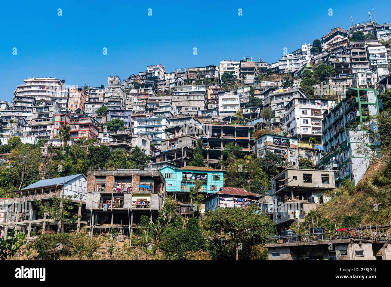 Häuser auf den Hügeln, Aizawl, Mizoram, Indien Stockfoto