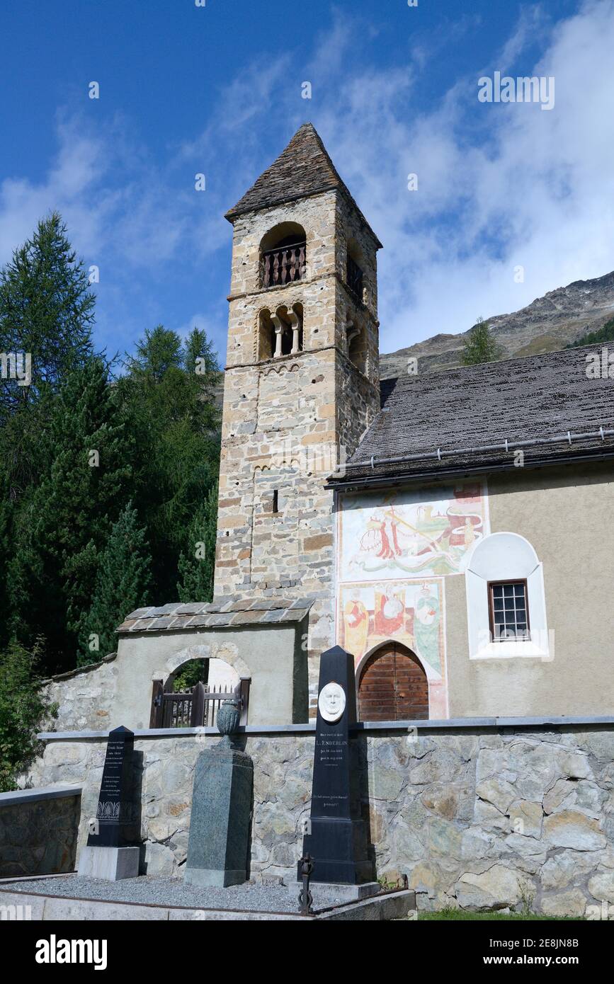 Pontresina, Kirche Santa Maria in Pontresina, Oberengadin, Engadin, Kanton Graubünden, Schweiz Stockfoto