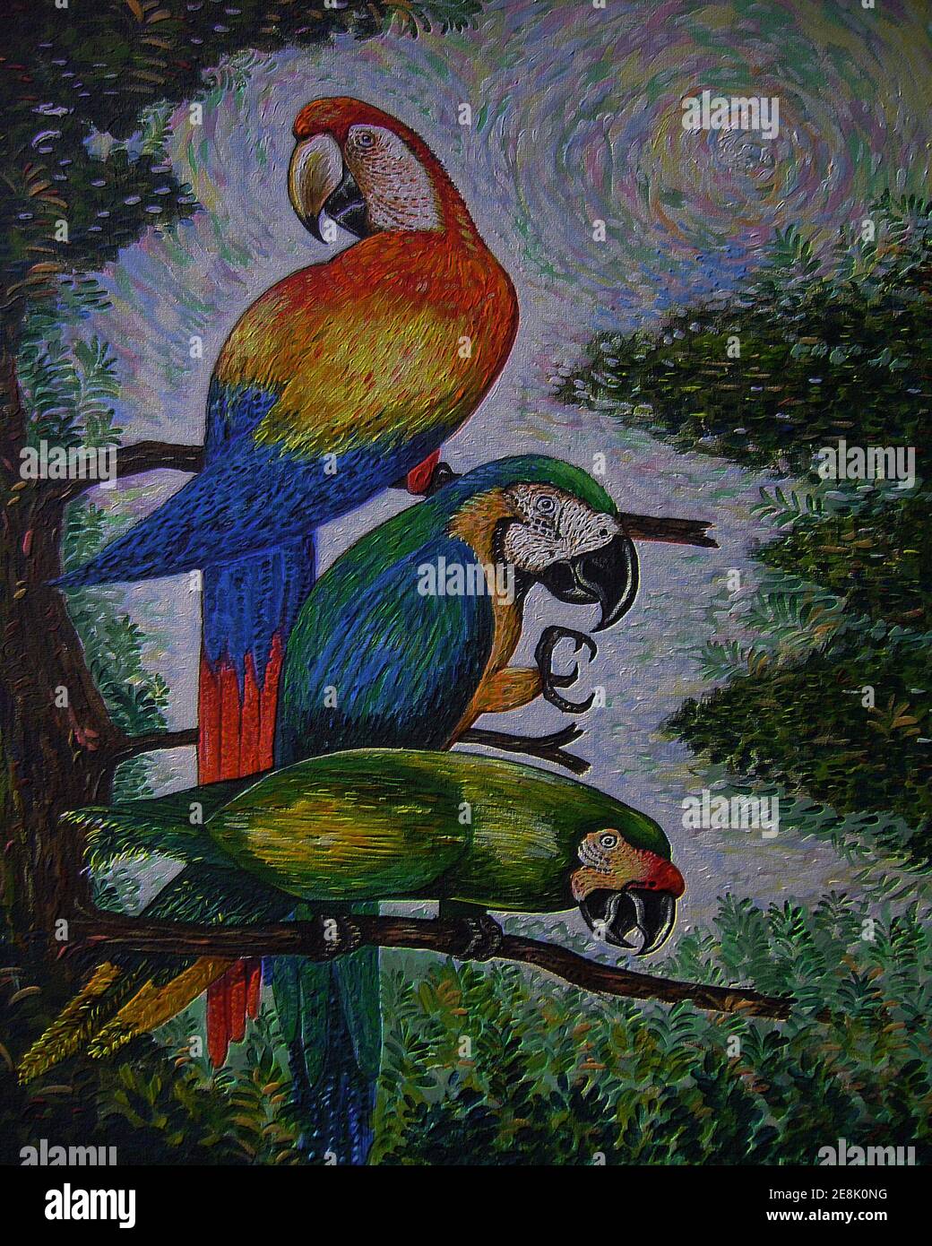 Kunst, Malerei, Bildende Kunst, Ölfarbe, Vögel, Ara Papagei, aus Thailand Stockfoto